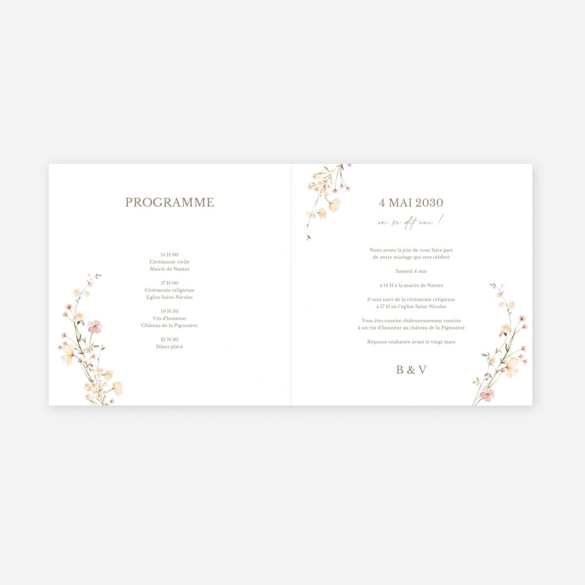 Faire-part mariage Monogramme Floral