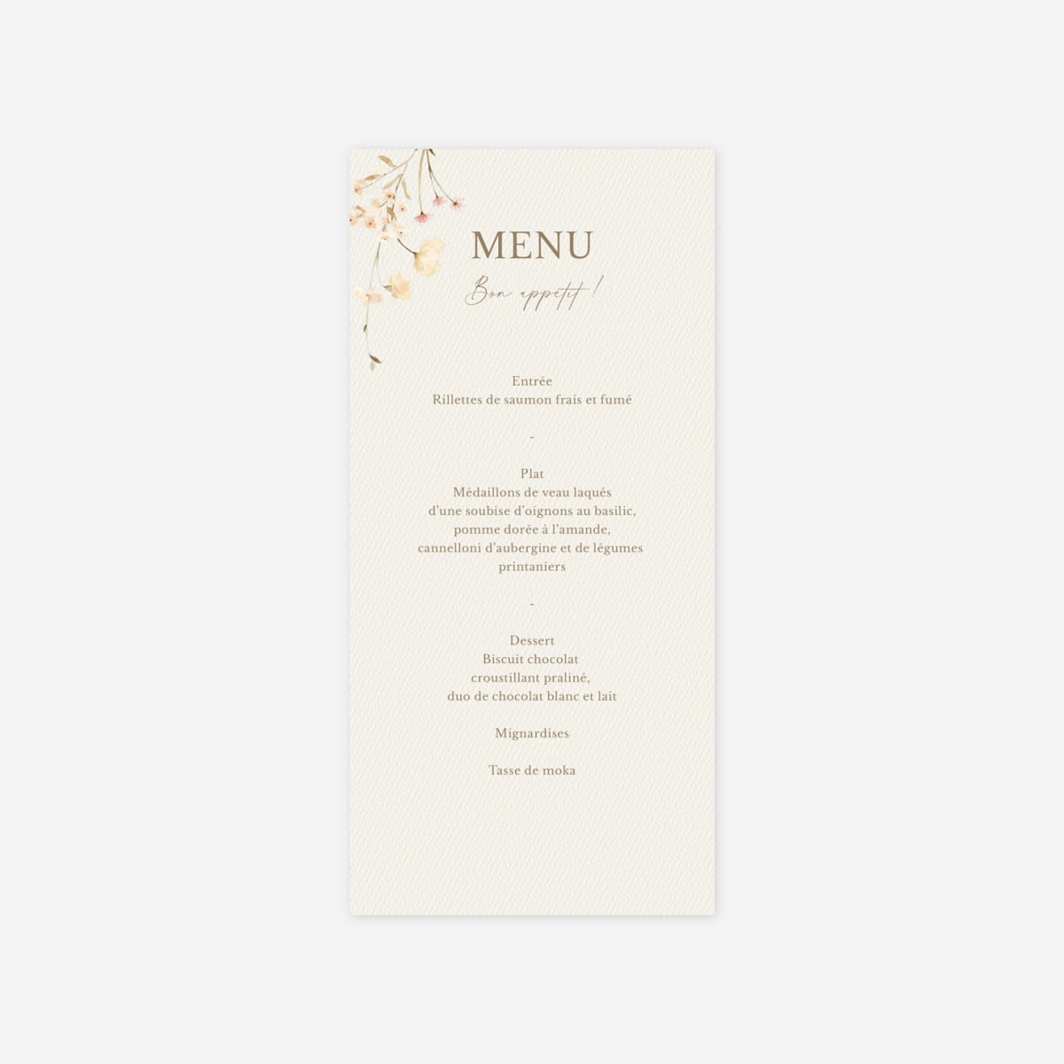 Menu mariage Monogramme Floral