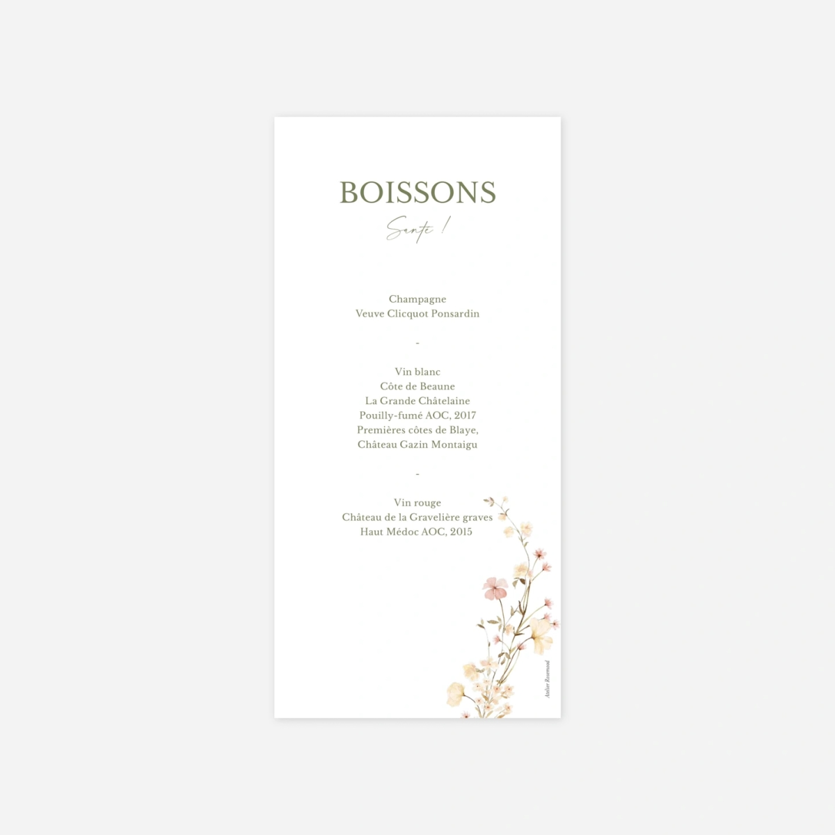 Menu mariage Monogramme Floral