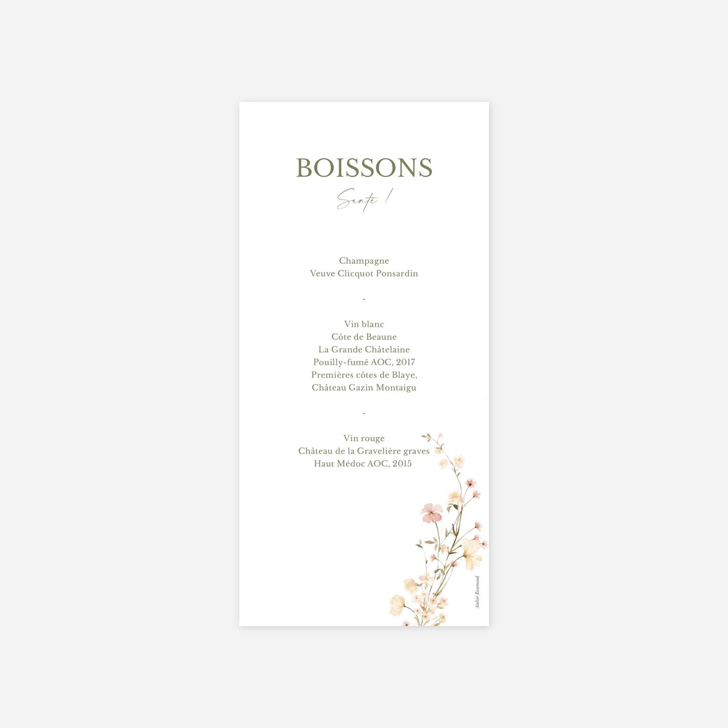 Menu mariage Monogramme Floral