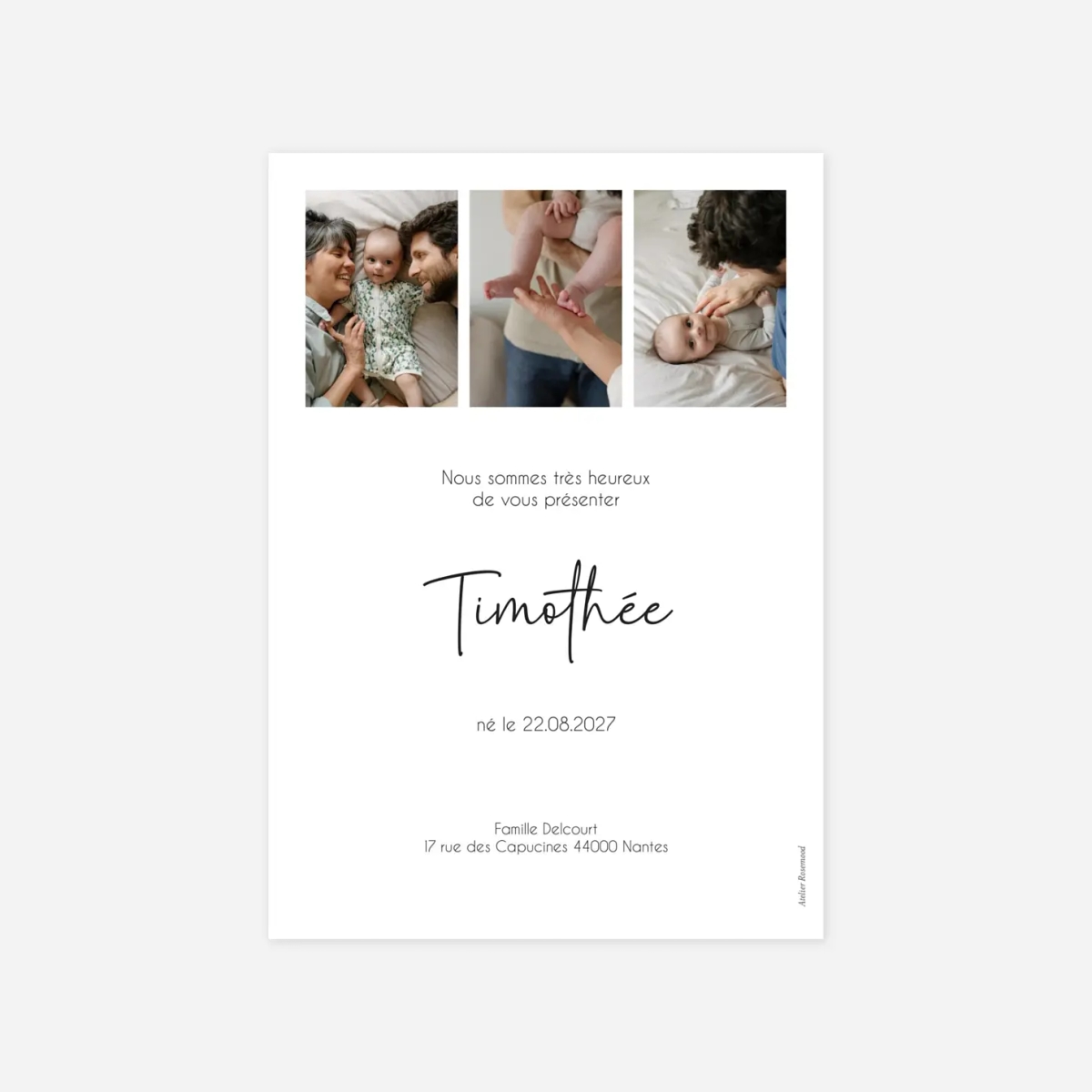 Faire-part naissance Multiphotos minimaliste