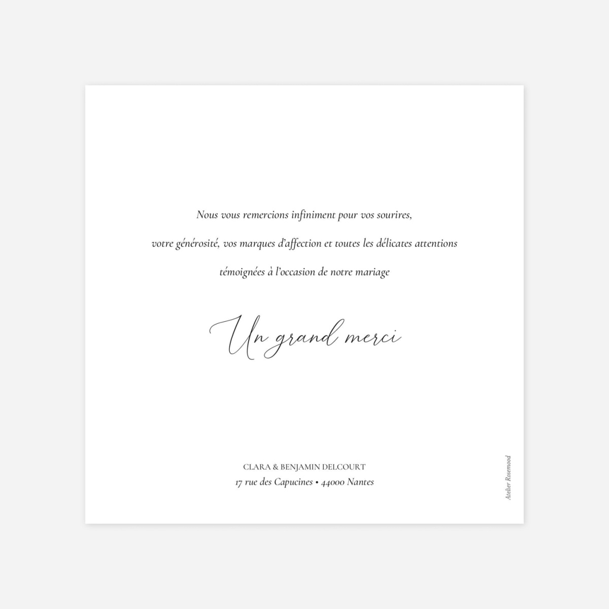 Carte de remerciements Notre lieu