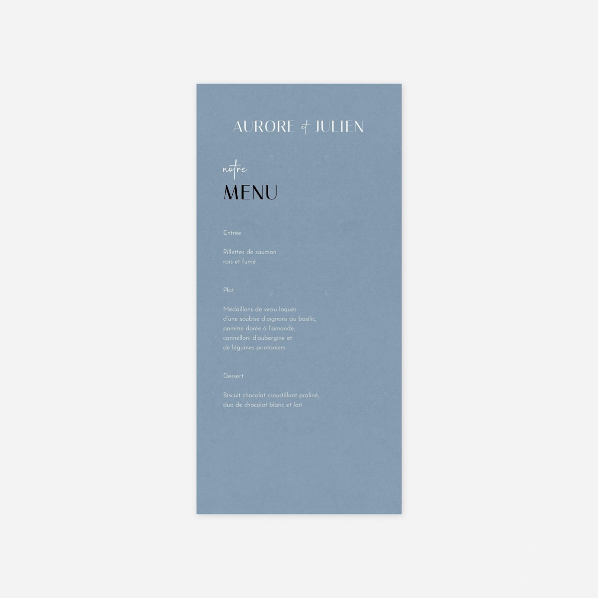 Menu mariage Nos Sentiments