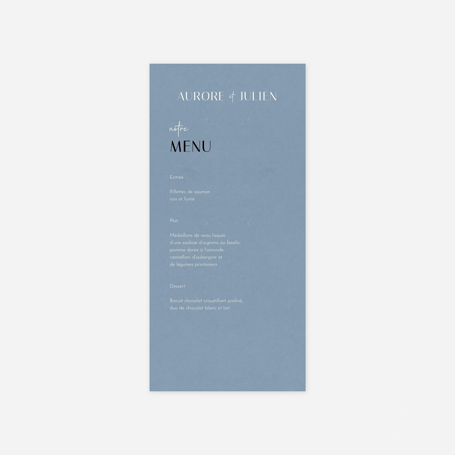 Menu mariage Nos Sentiments