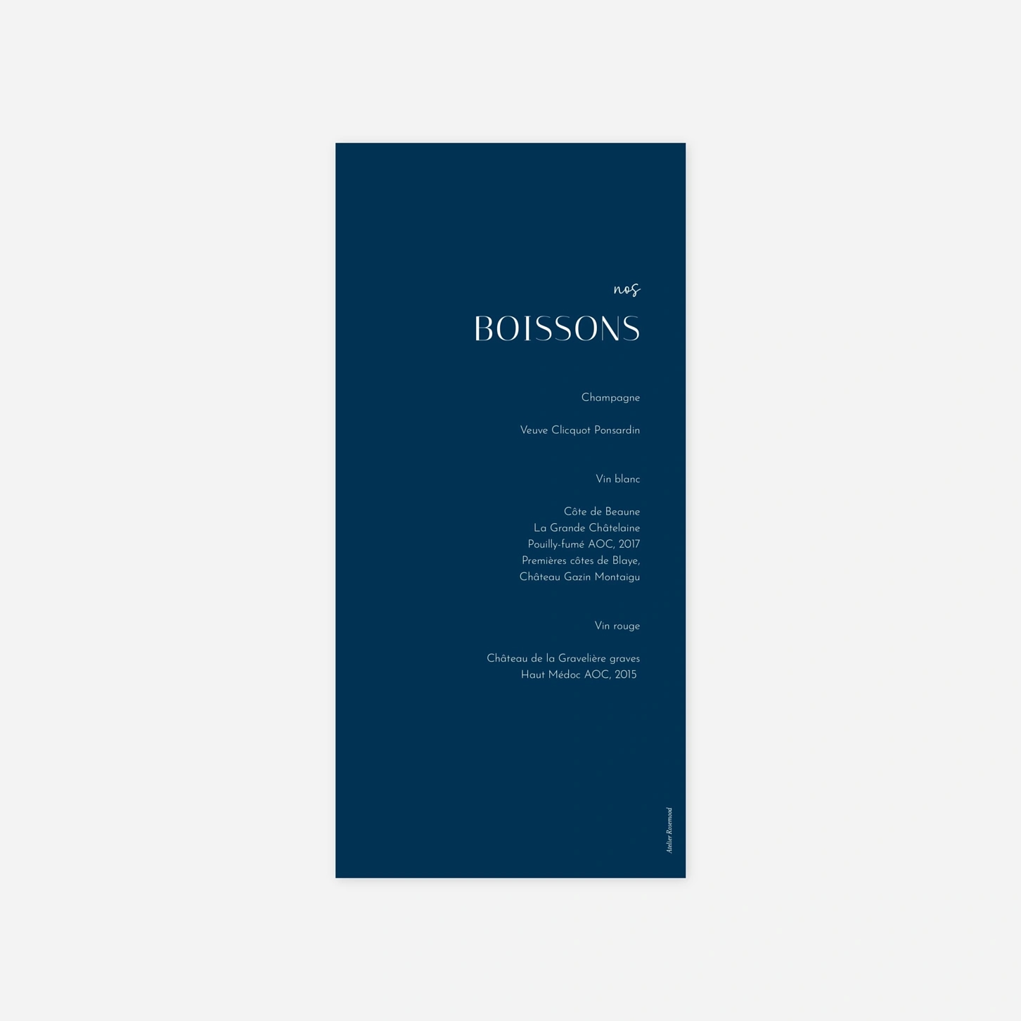 Menu mariage Nos Sentiments