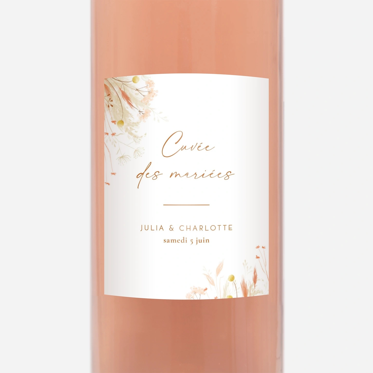 Étiquette bouteille Pampas fleuries