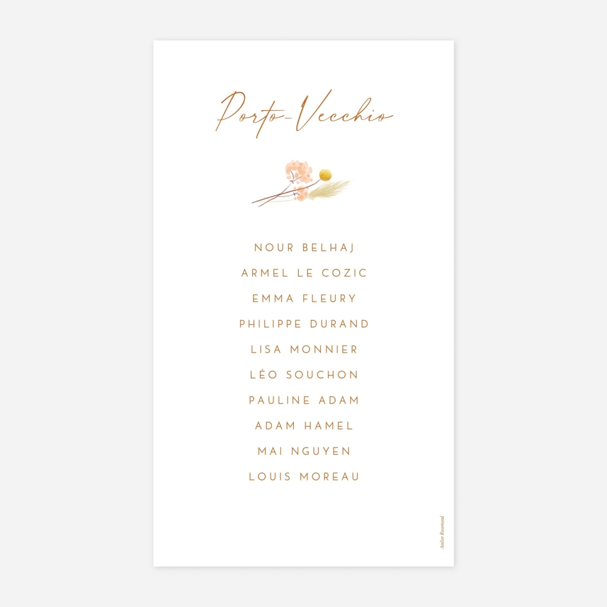 Nom de table mariage Pampas fleuries