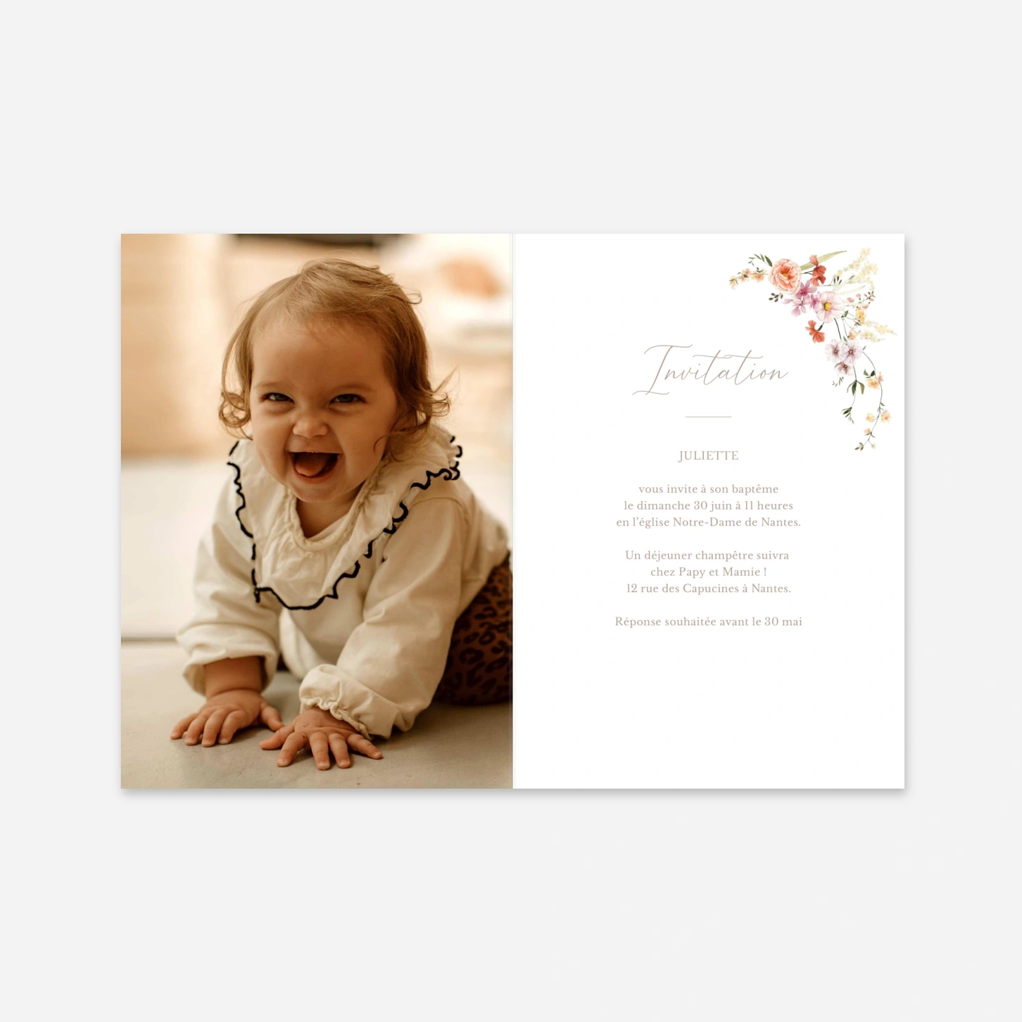 Faire-part baptême Petit bouquet