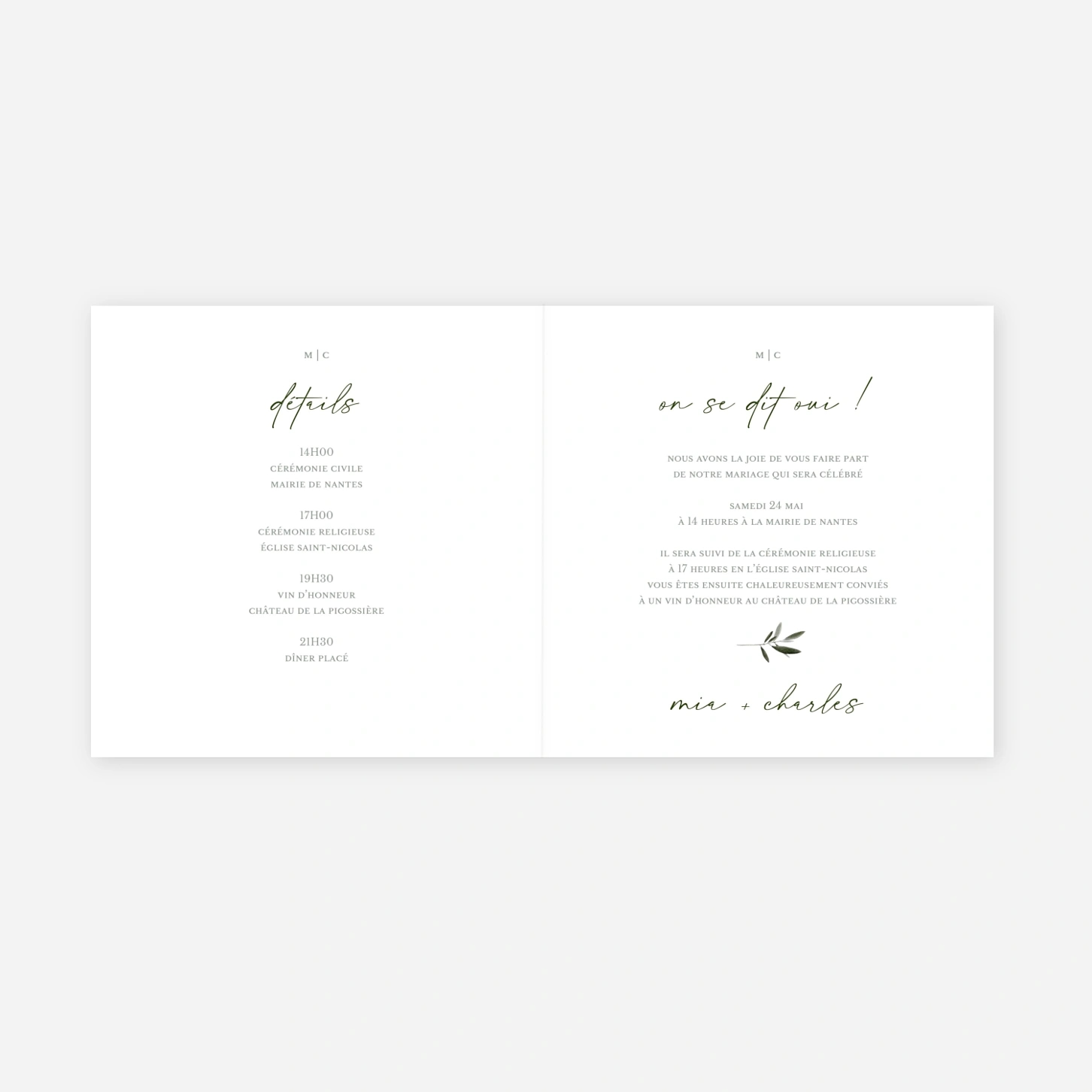 Faire-part mariage Brins d’olivier