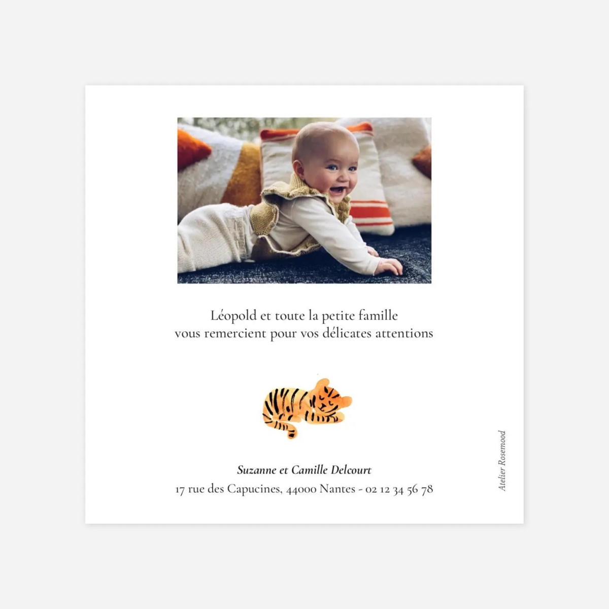 Carte remerciement naissance Petit tigre
