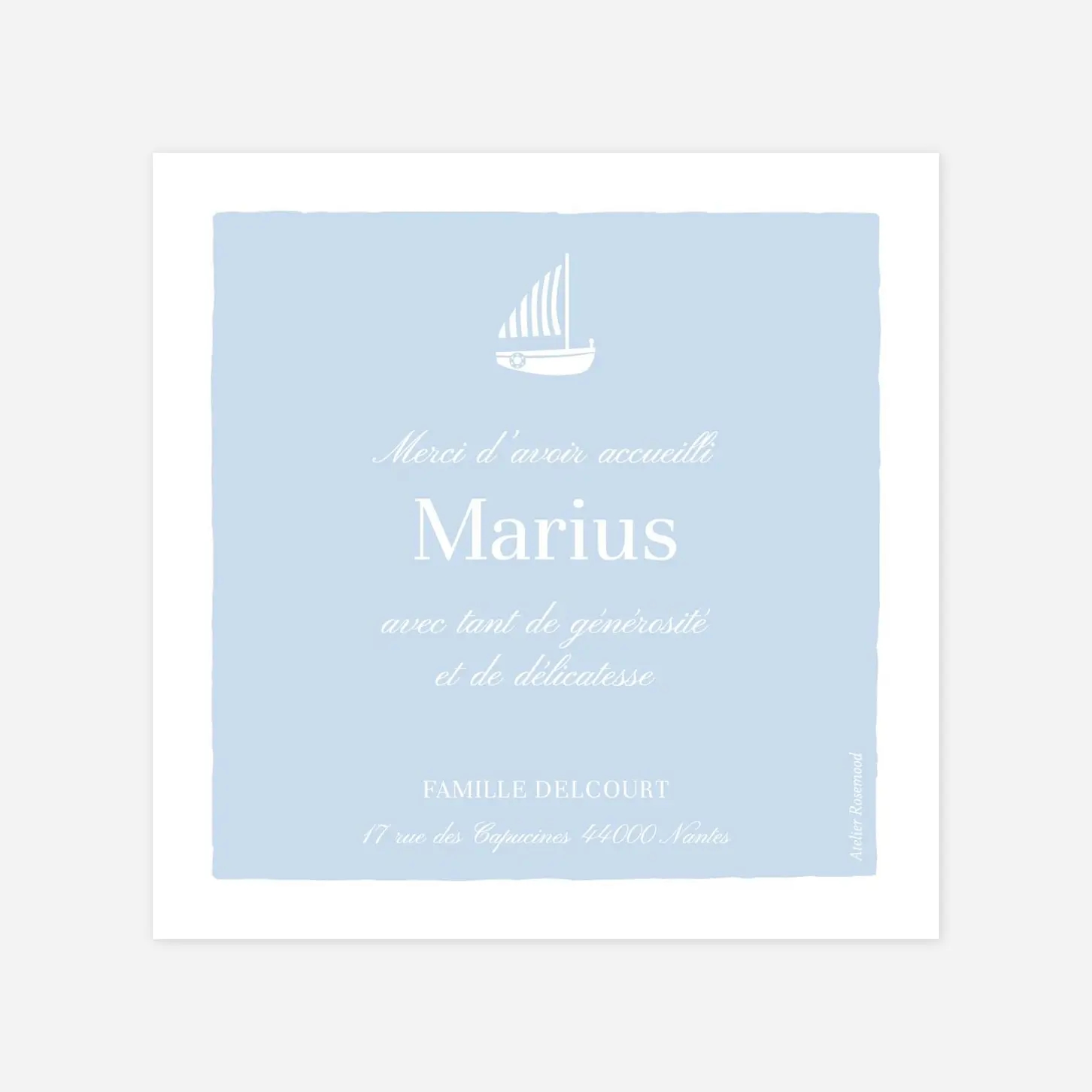 Carte remerciement naissance Petit voilier