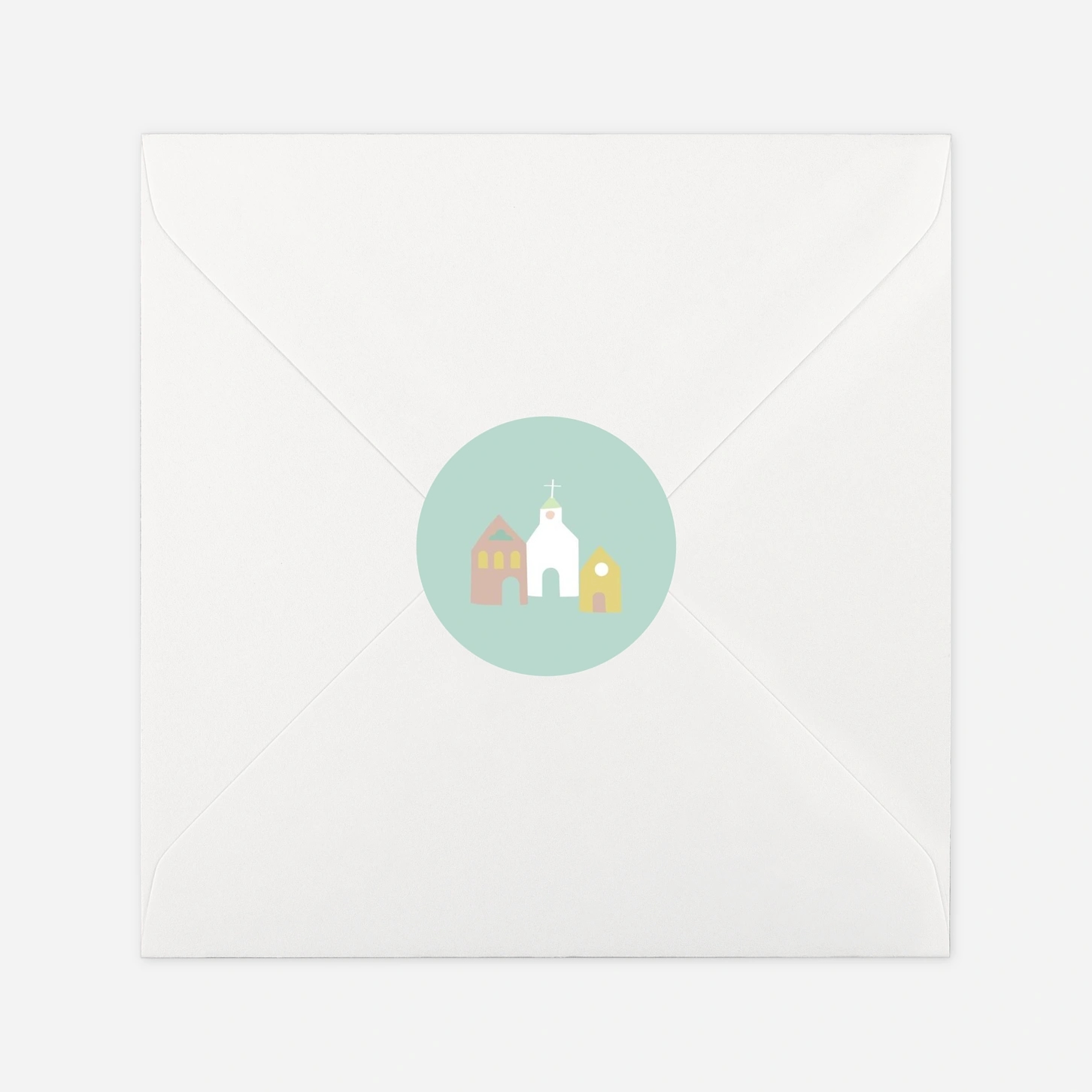 Stickers pour enveloppes baptême Petit village