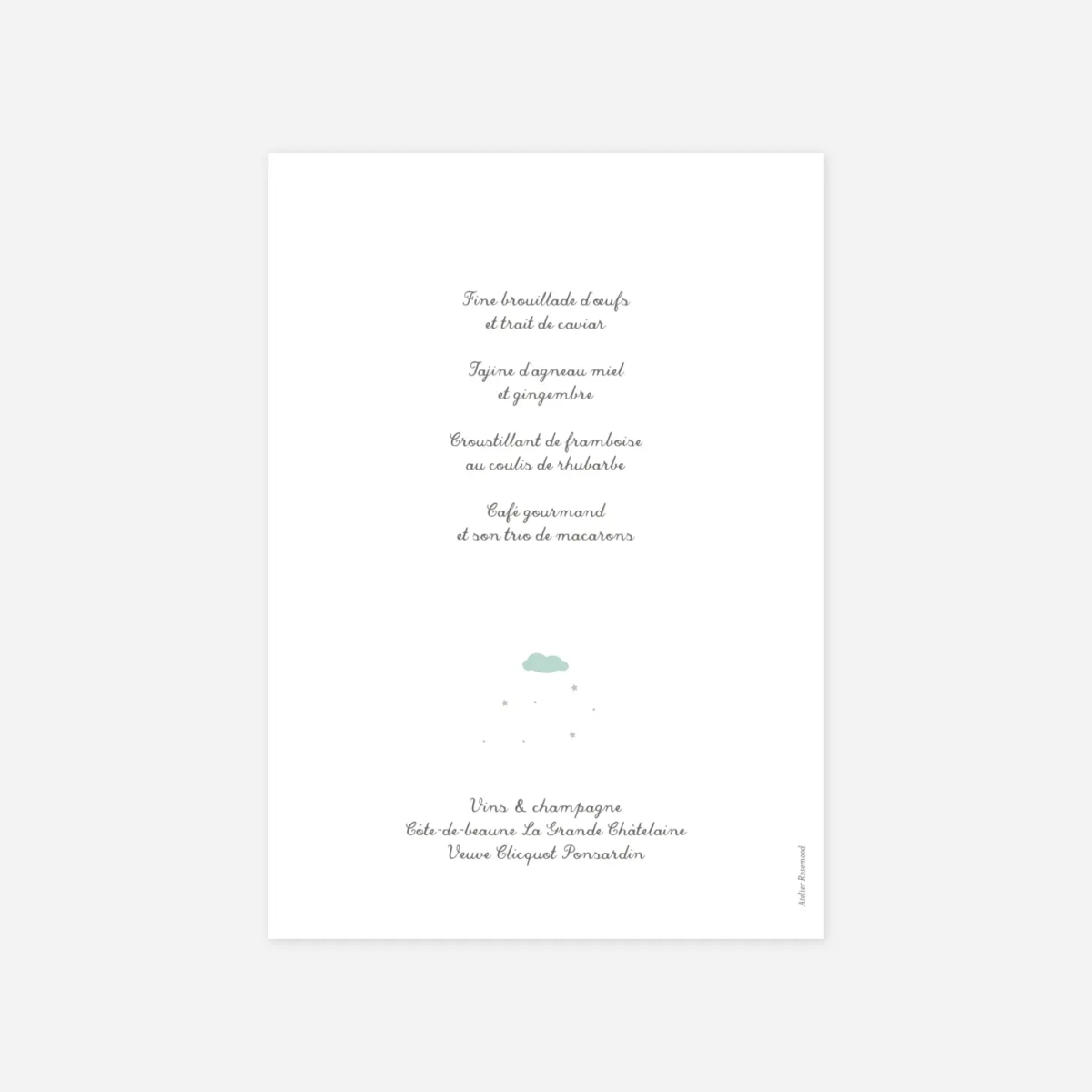 Menu baptême Petit village