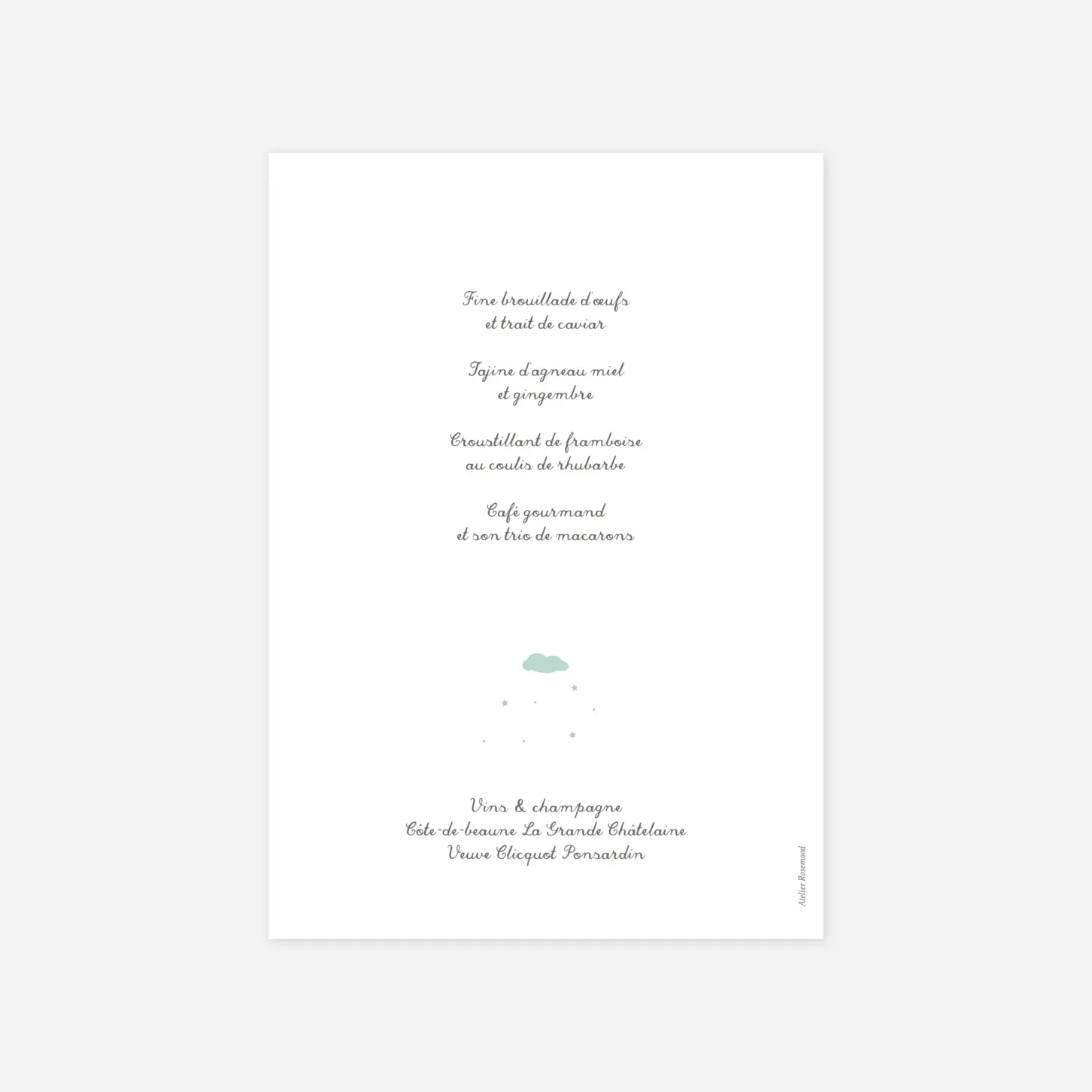 Menu baptême Petit village