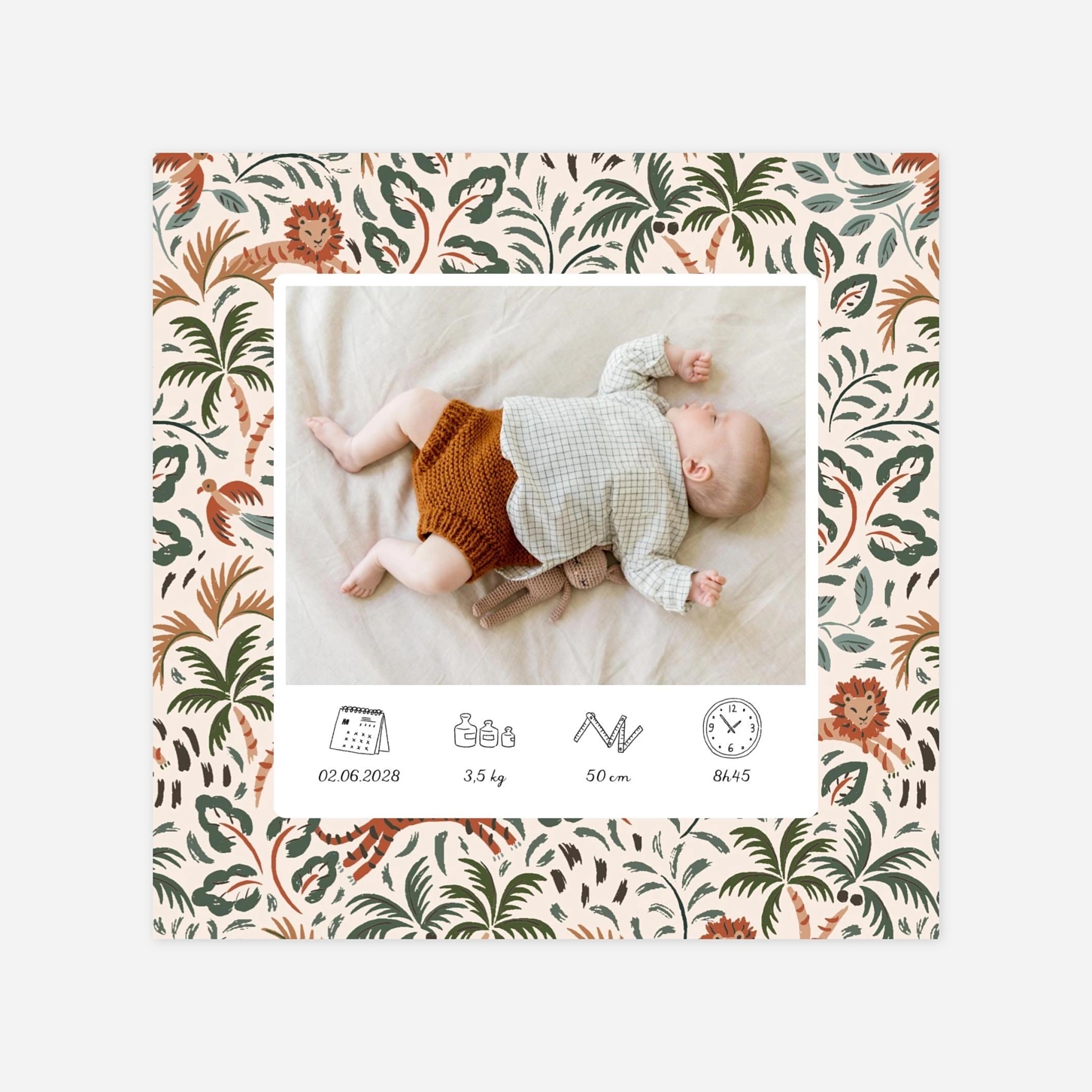 Faire-part naissance Petite jungle pictos