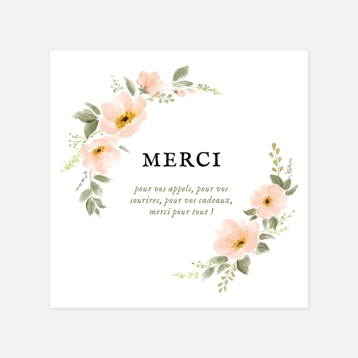 Carte remerciement naissance Poésie florale