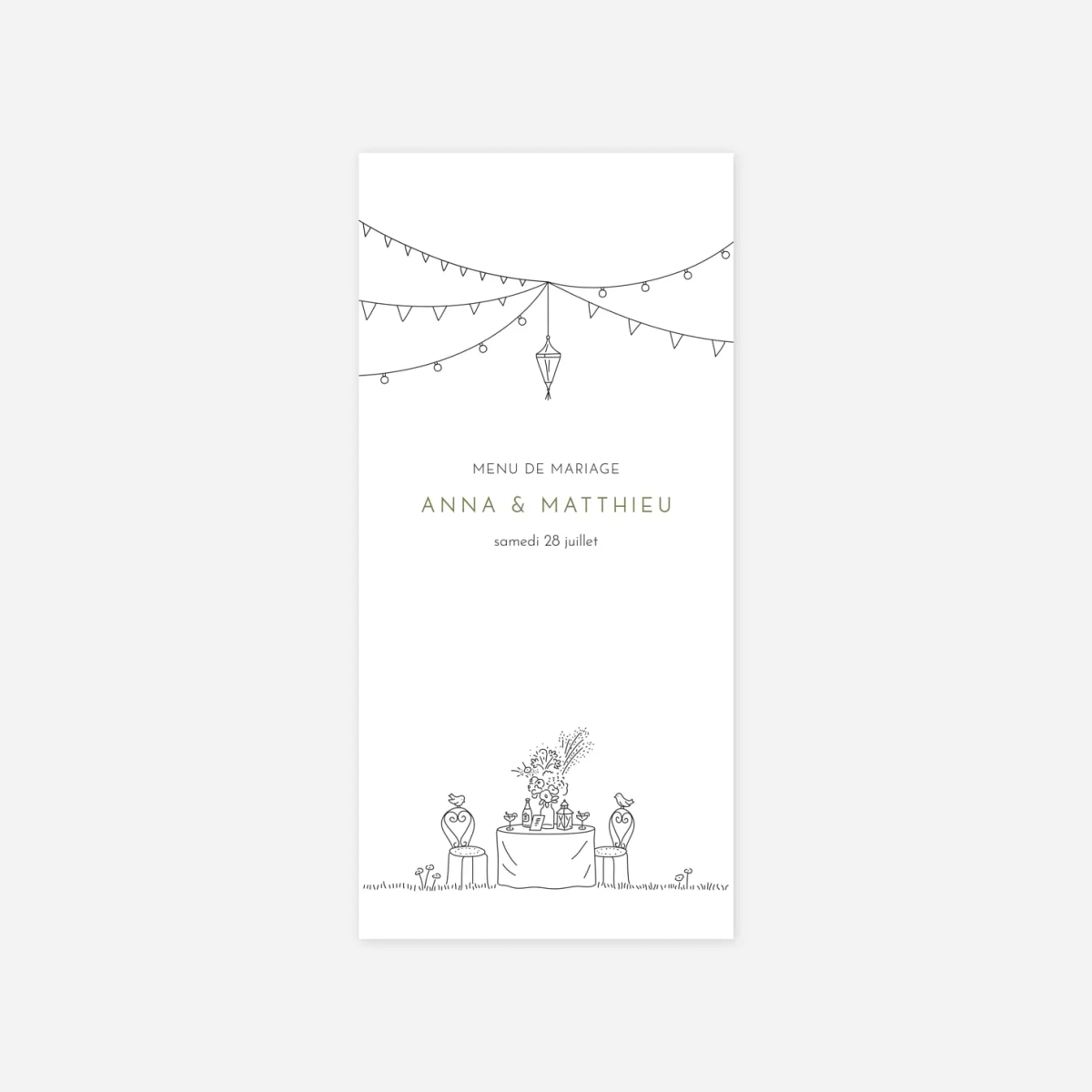 Menu mariage Promesse bohême