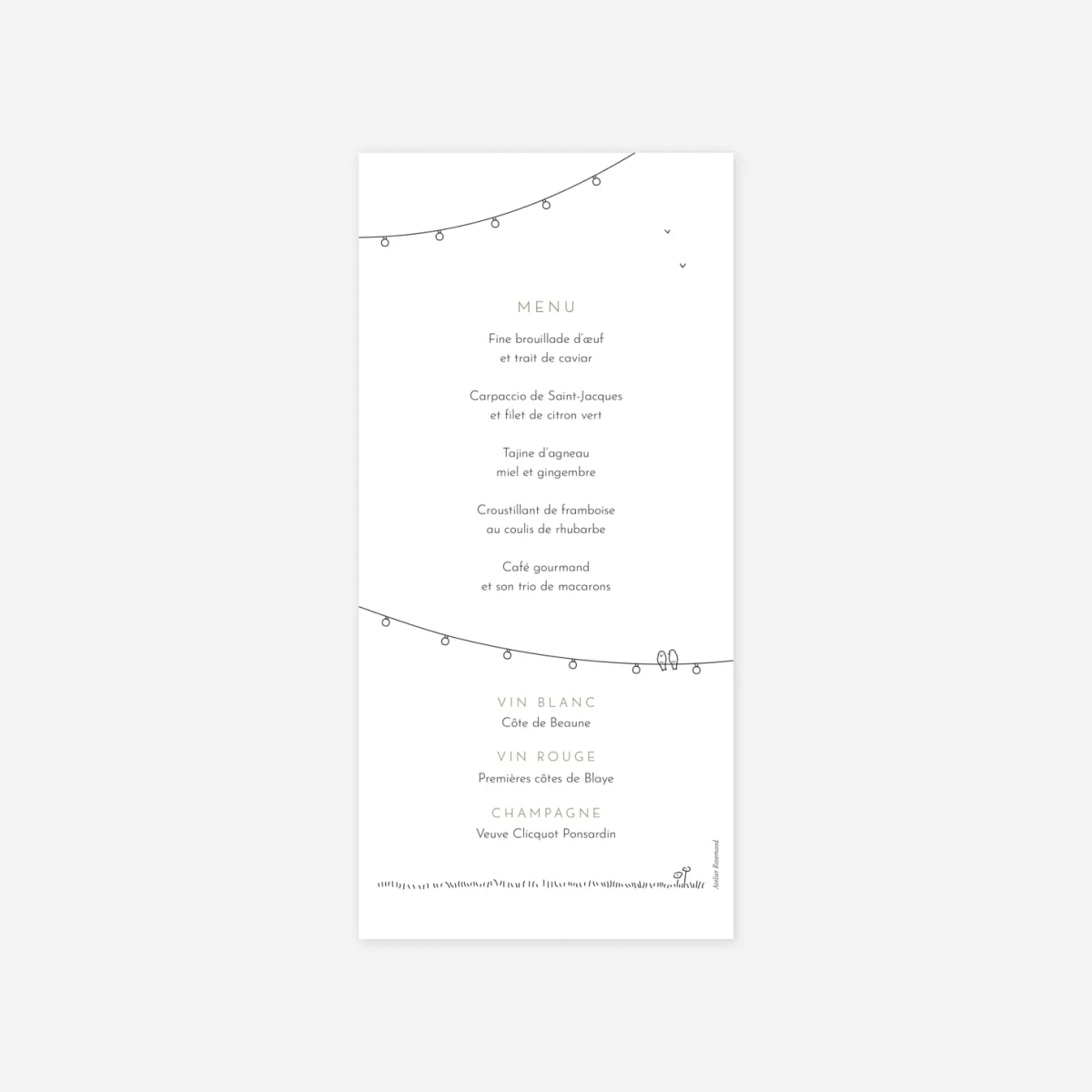 Menu mariage Promesse bohême