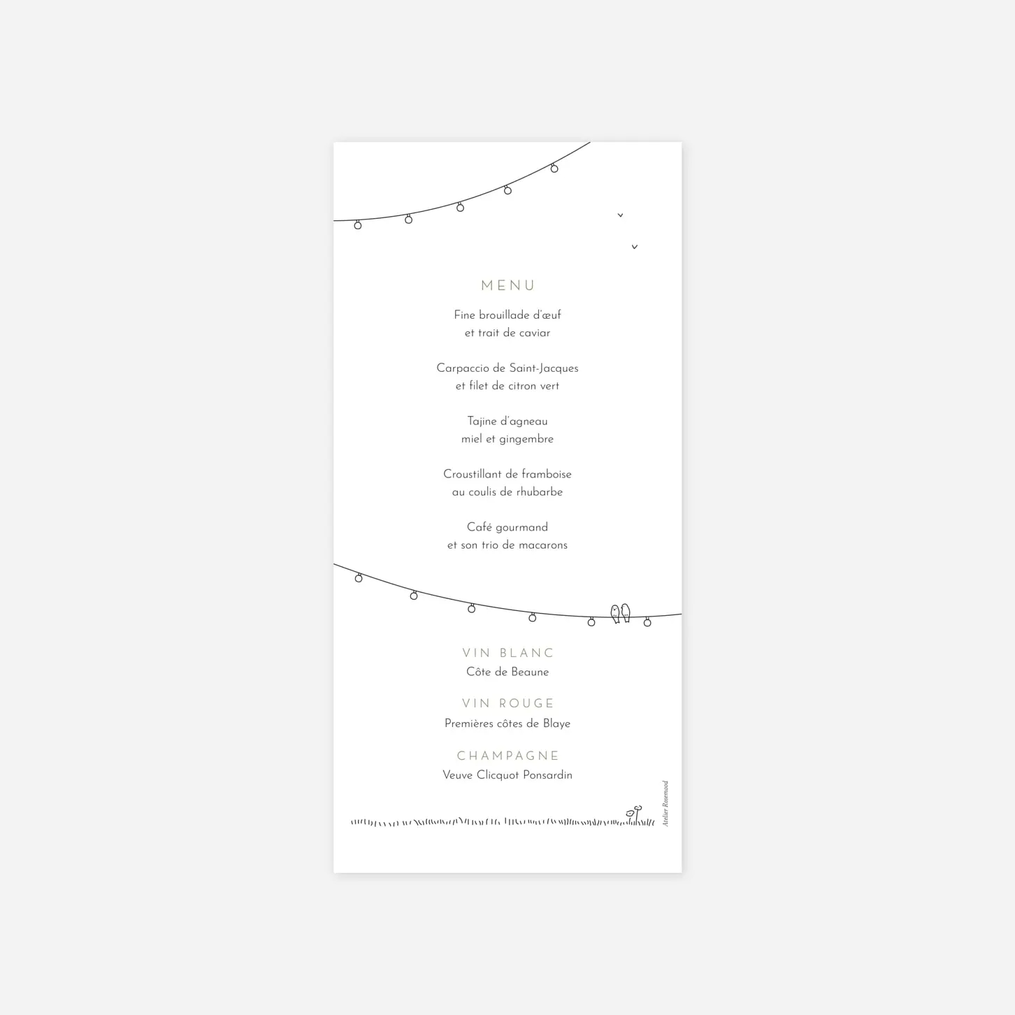 Menu mariage Promesse bohême
