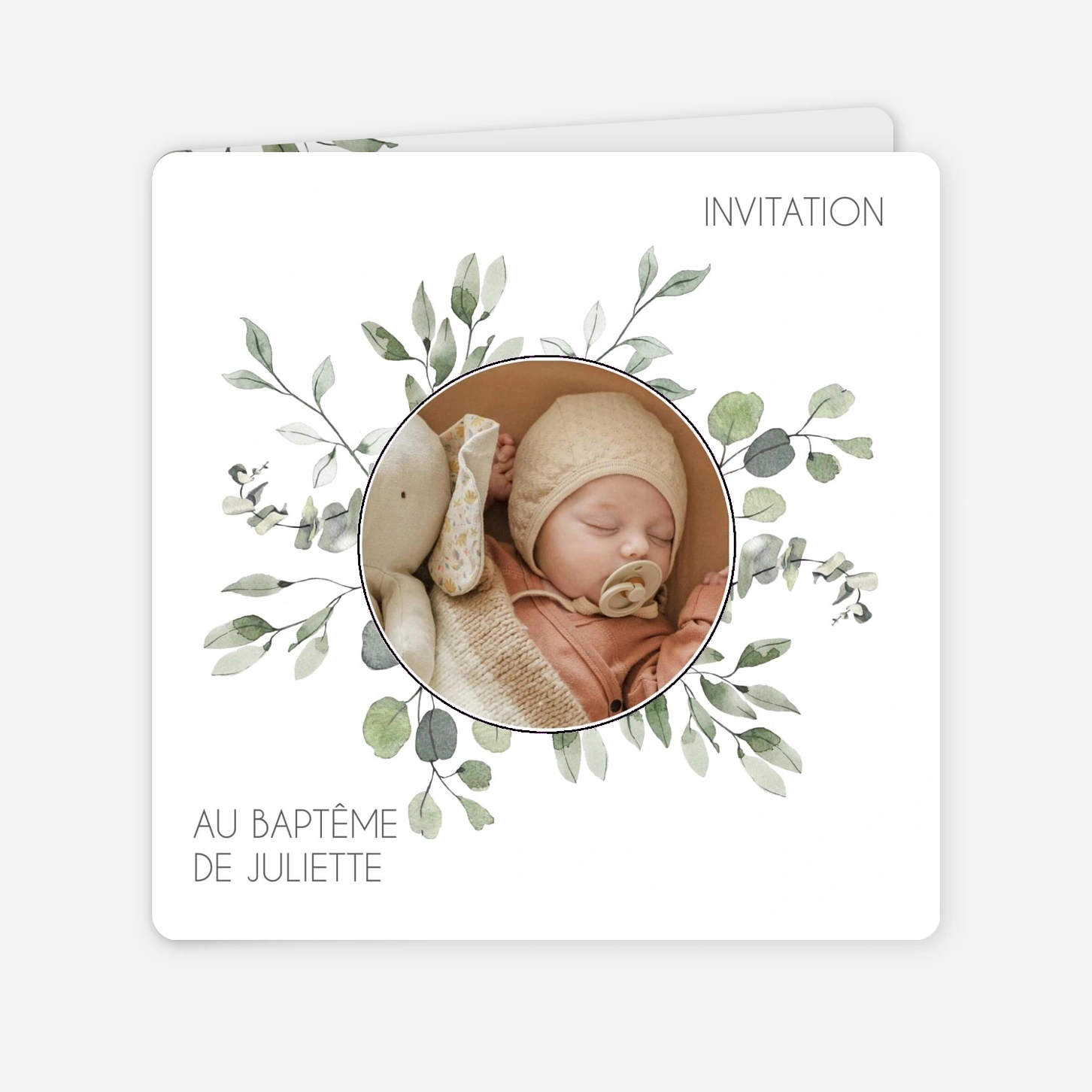 Faire-part baptême Promesse Eucalyptus