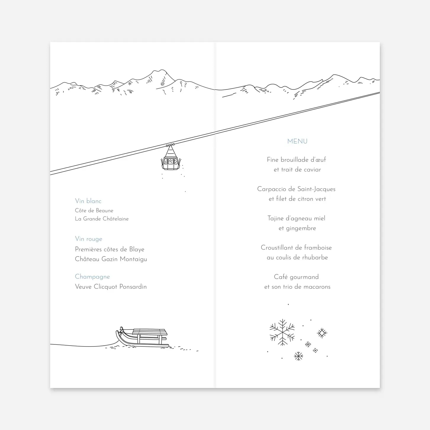 Menu mariage Promesse d'hiver