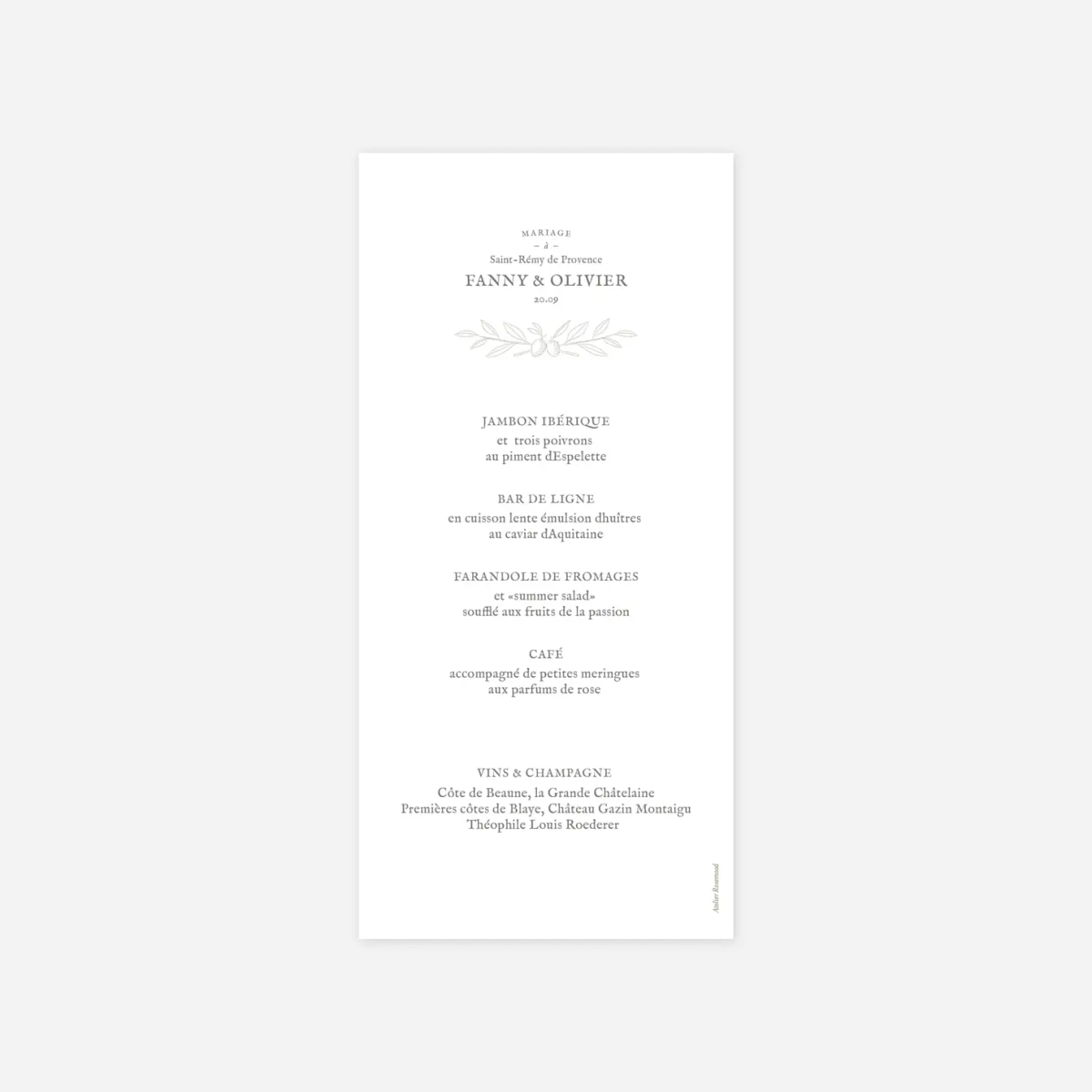 Menu mariage Provence