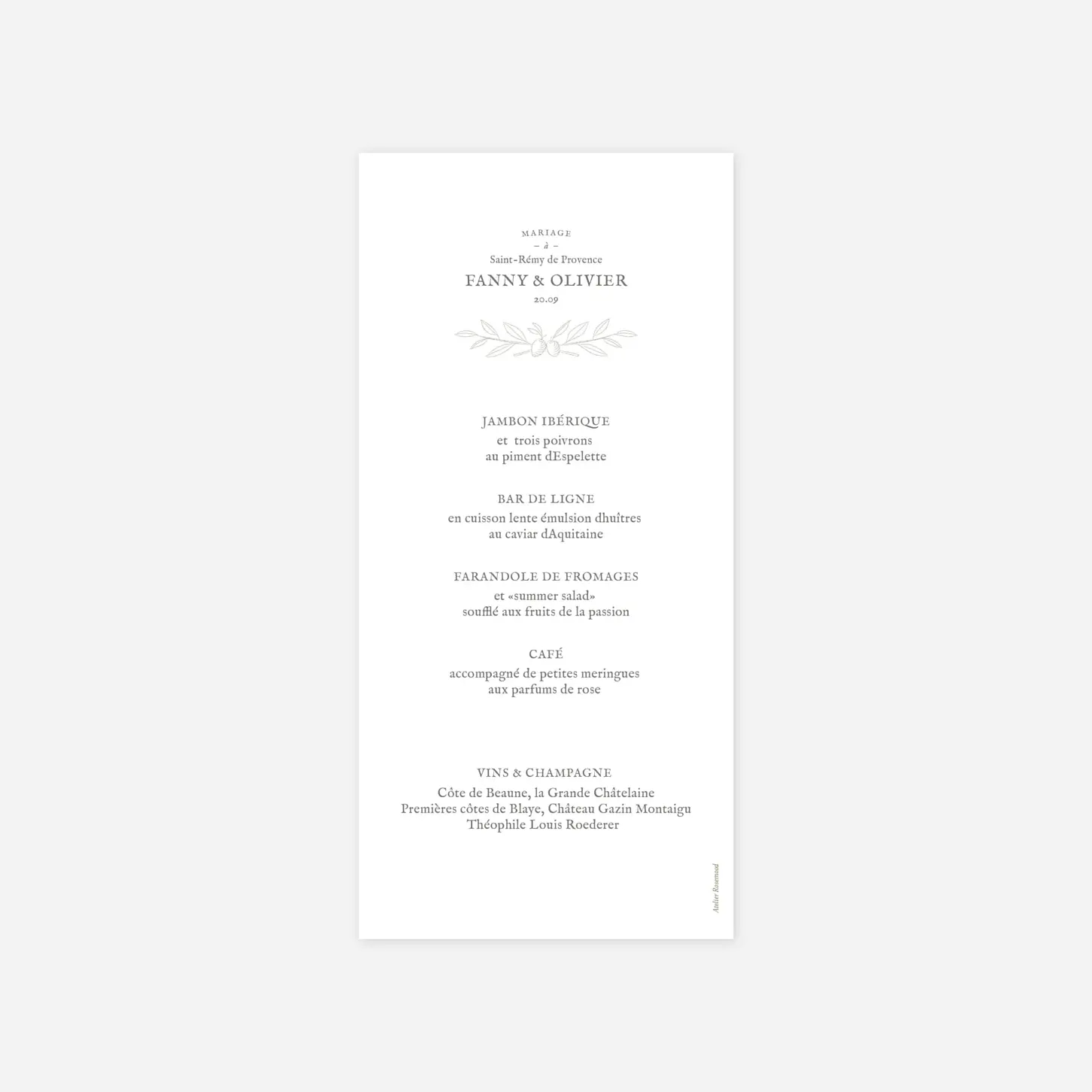 Menu mariage Provence