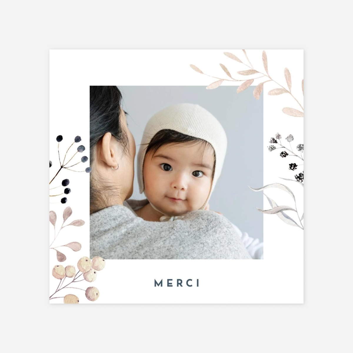 Carte remerciement naissance Quatre saisons