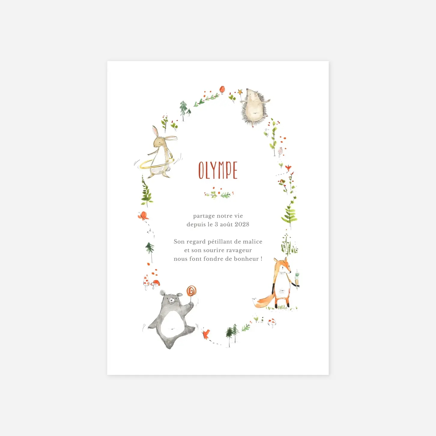 Faire-part naissance La ronde des animaux