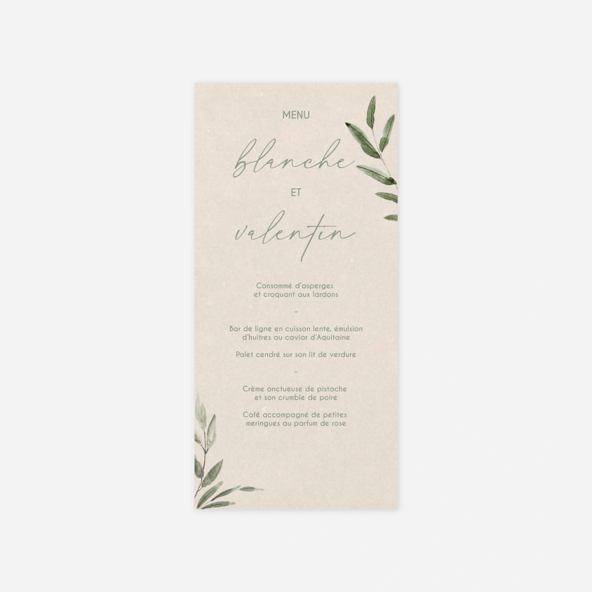 Menu mariage Rêve de Nature