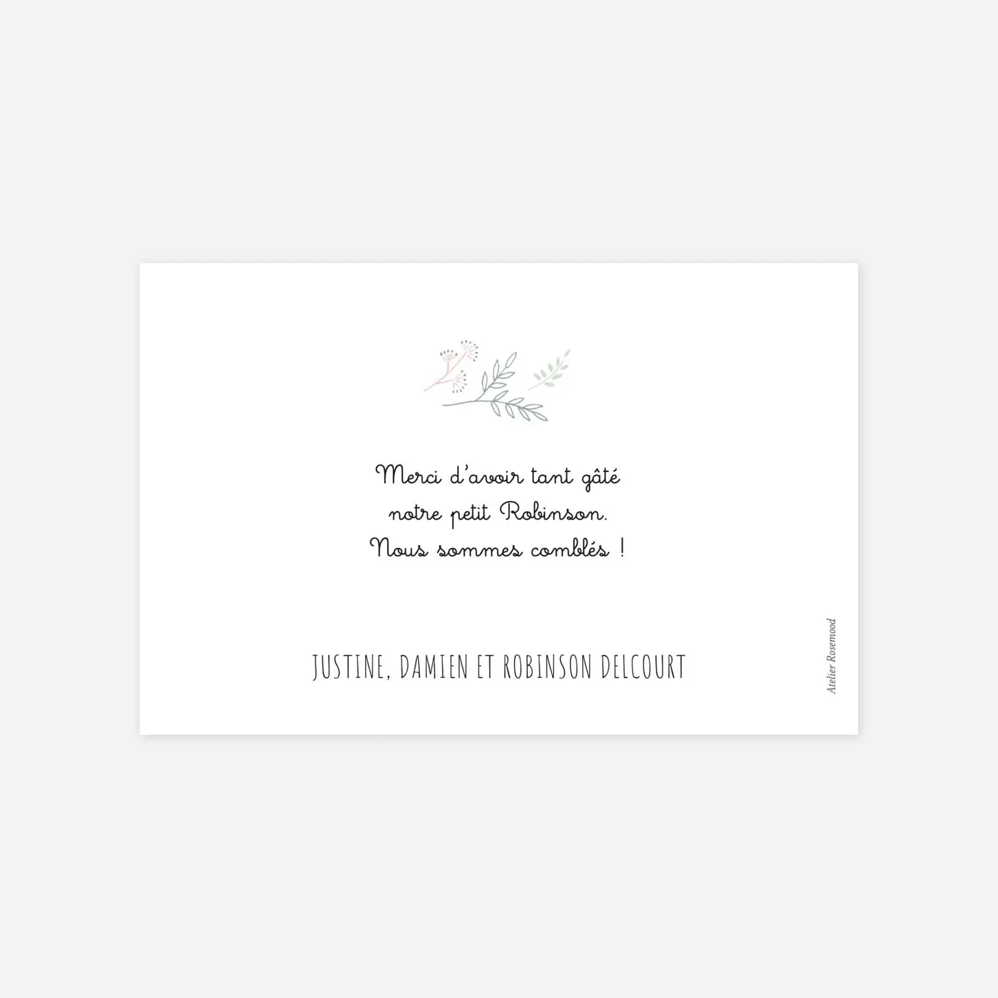 Carte remerciement naissance Ronde des prés