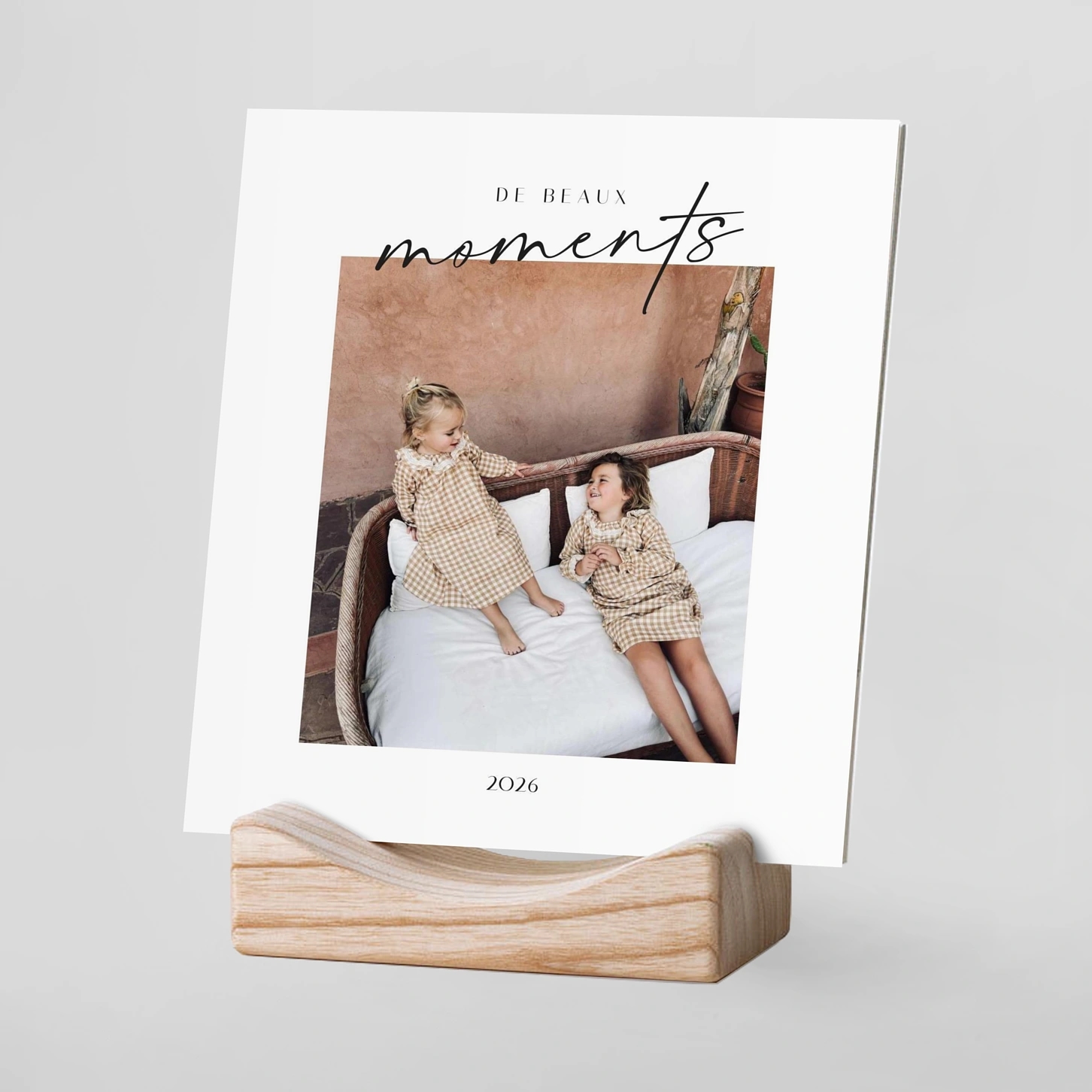 Calendrier photo avec support bois Script Clair