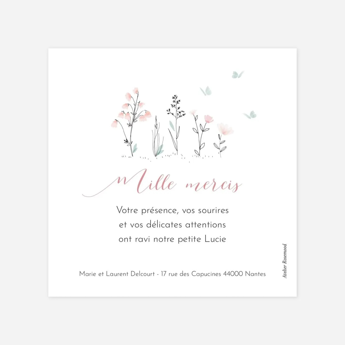 Carte remerciement naissance Sieste sur l'herbe