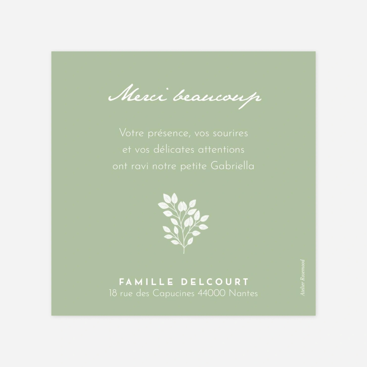 Carte remerciement naissance Signature végétale