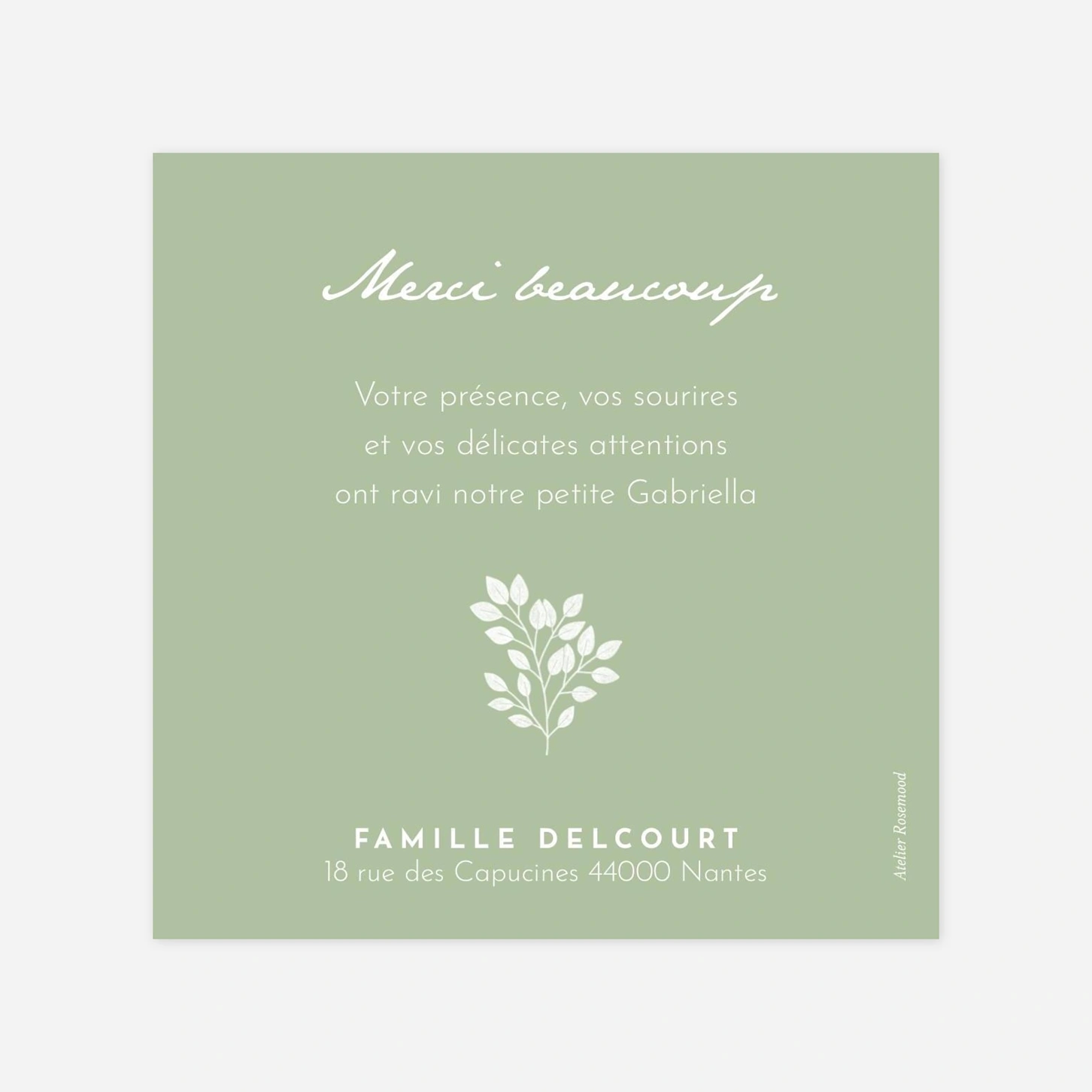 Carte remerciement naissance Signature végétale