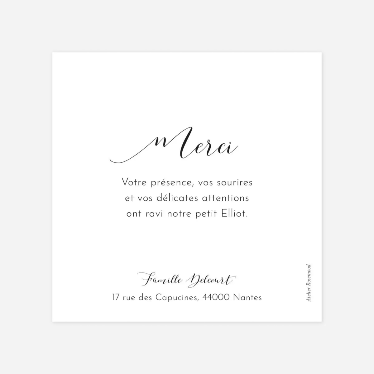 Carte remerciement naissance Tendre innocence