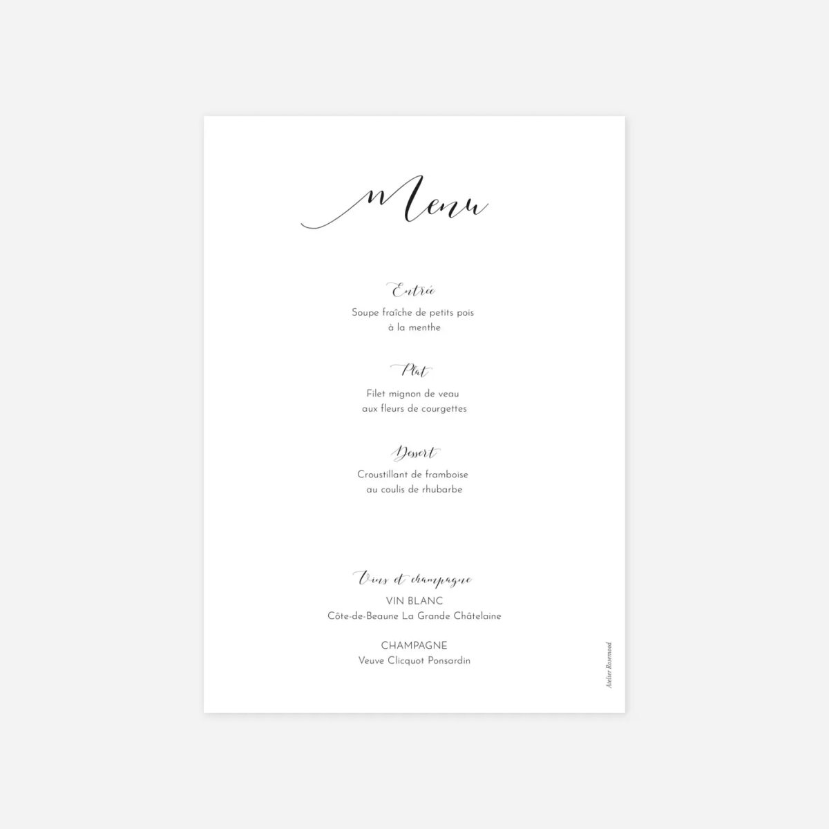 Menu baptême Tendre innocence