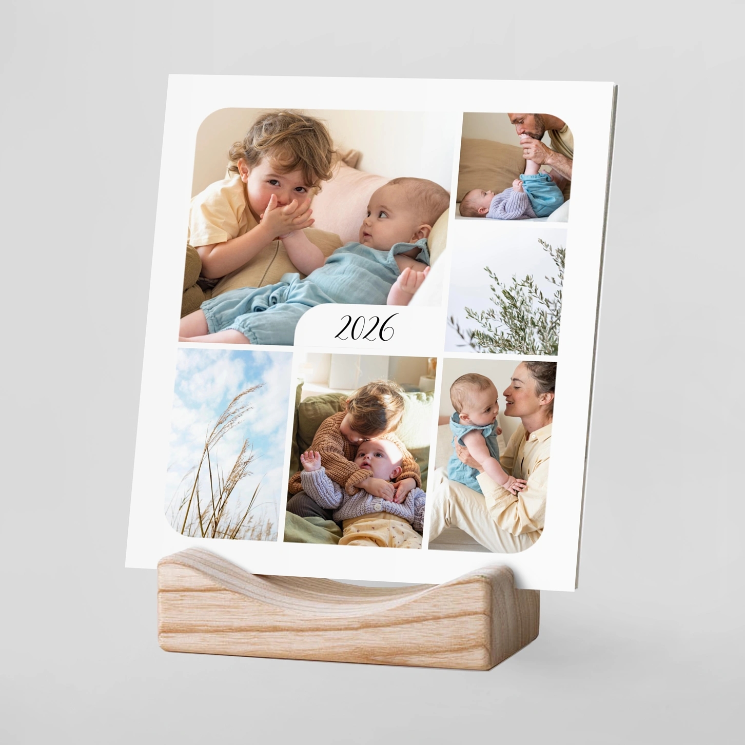 Calendrier photo avec support bois Tendre innocence multi photos