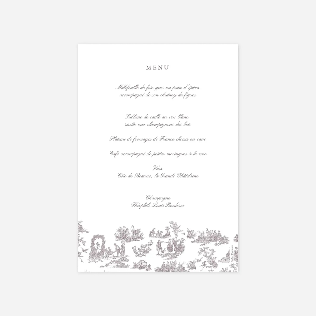 Menu baptême Toile de Jouy