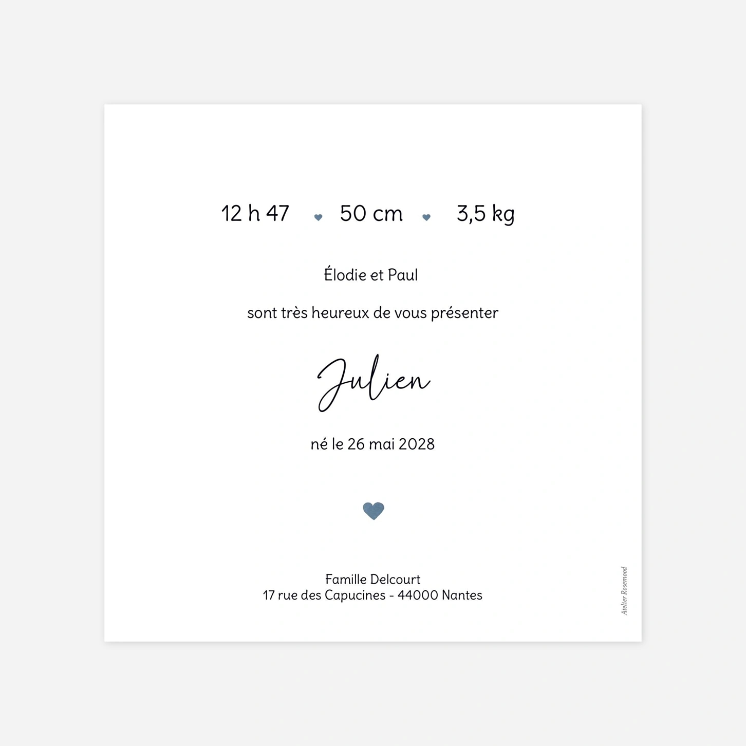 Faire-part naissance Trésor du Cœur