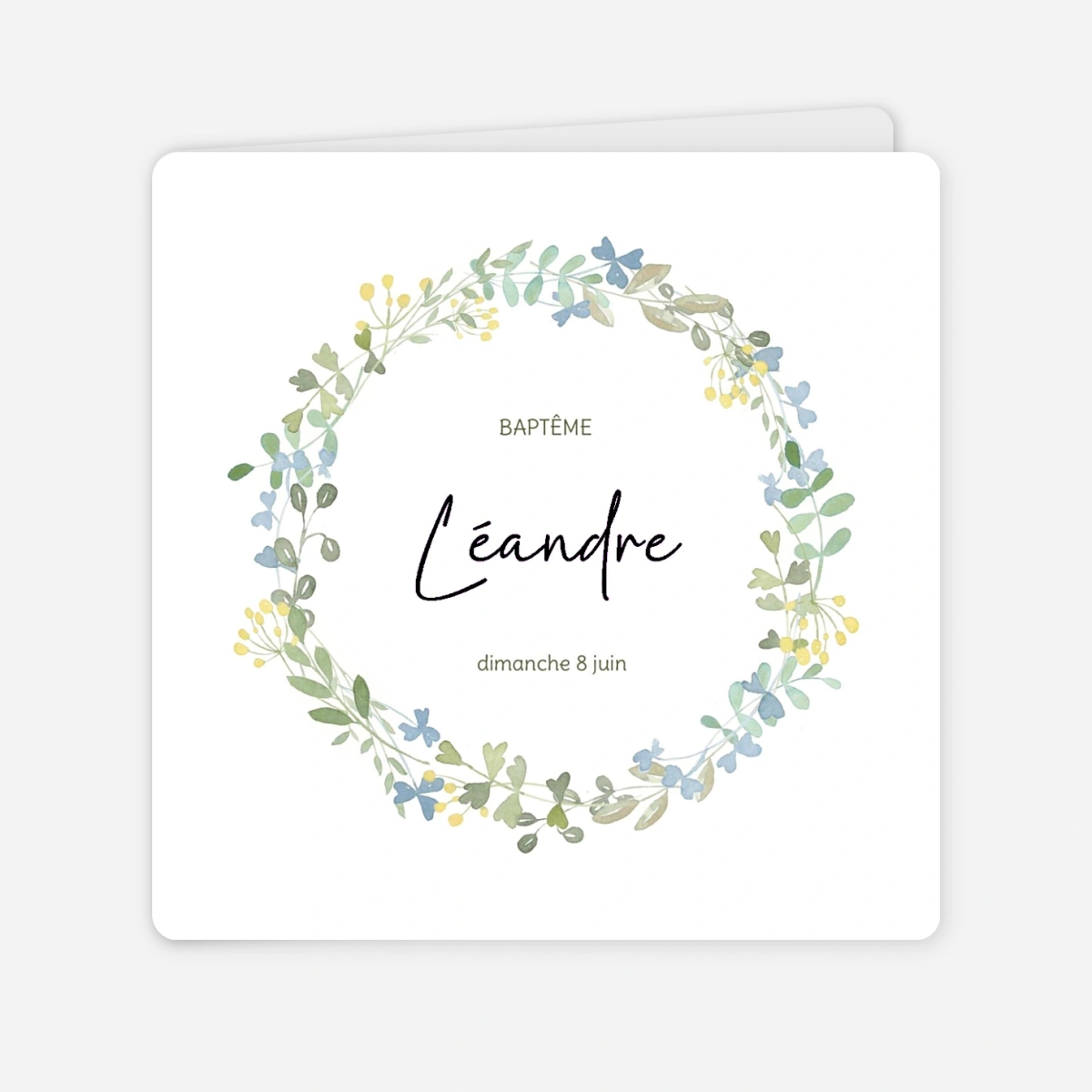 Faire-part baptême Couronne champêtre