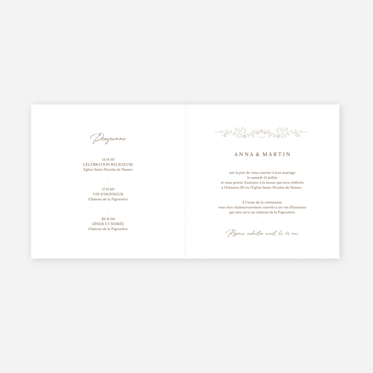 Faire-part mariage Union brodée