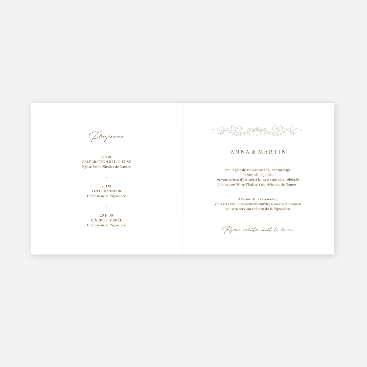 Faire-part mariage Union brodée