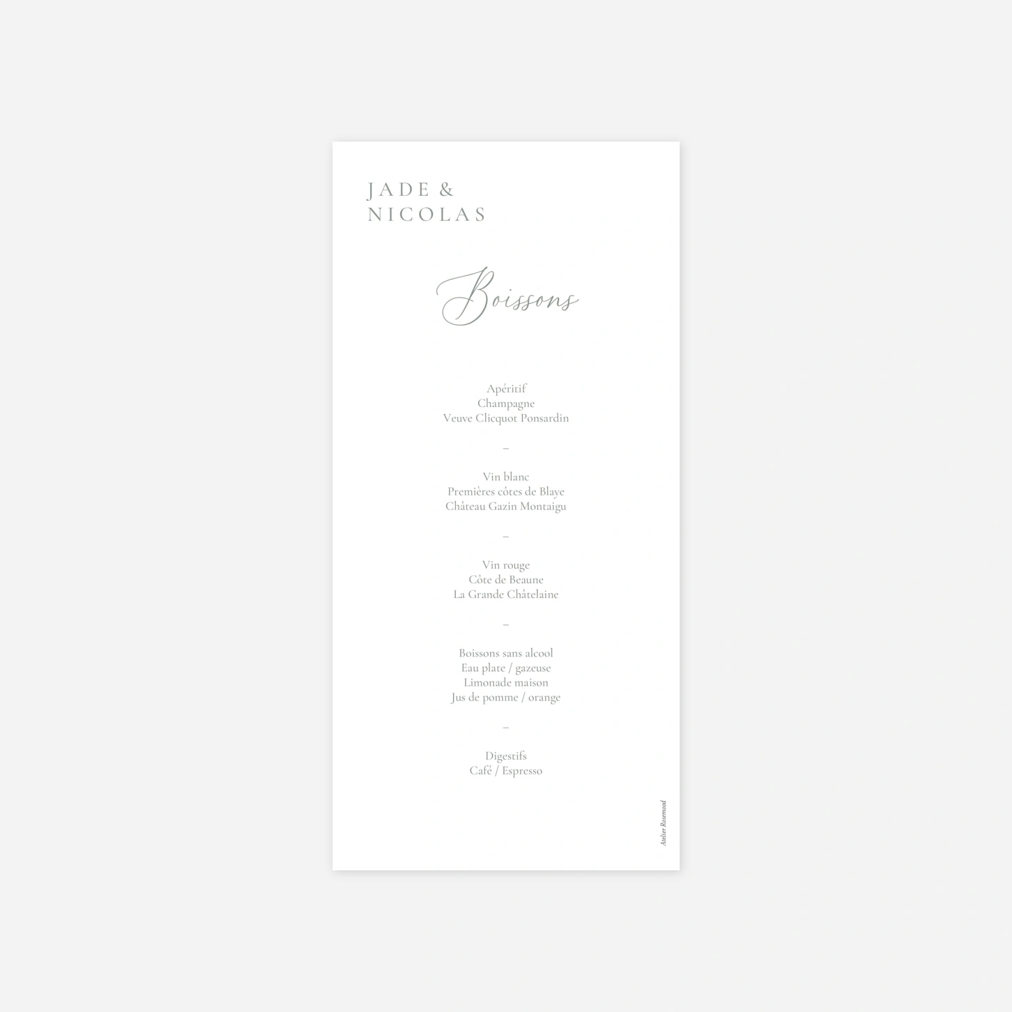 Menu mariage Union d’Amour