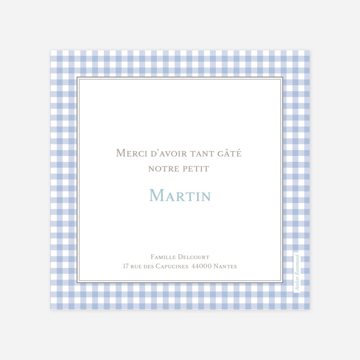 Carte remerciement naissance Vichy