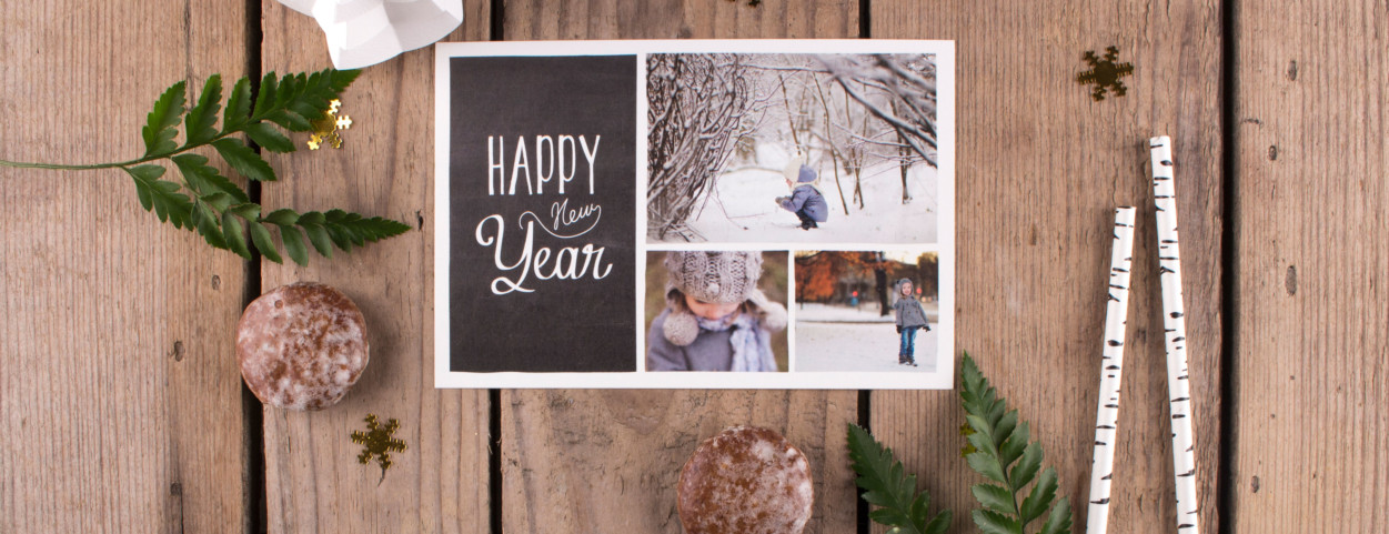 Carte de vœux avec fond ardoise et photos de famille