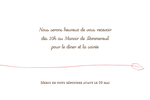 Carton d'invitation mariage Oiseaux rose - Verso