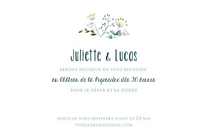 Carton d'invitation mariage Bouquet sauvage bleu