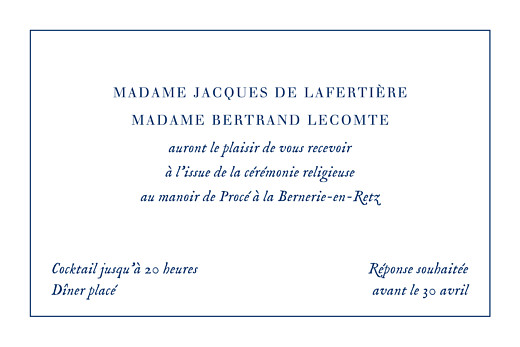 Carton d'invitation mariage Nature chic bleu - Verso