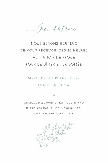 Carton d'invitation mariage Délicatesse vert - Recto